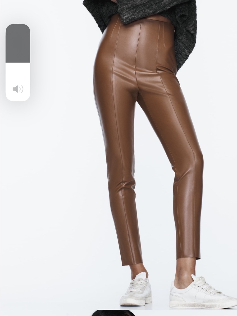 Zara Brown Straight-Leg Faux Leather Pants